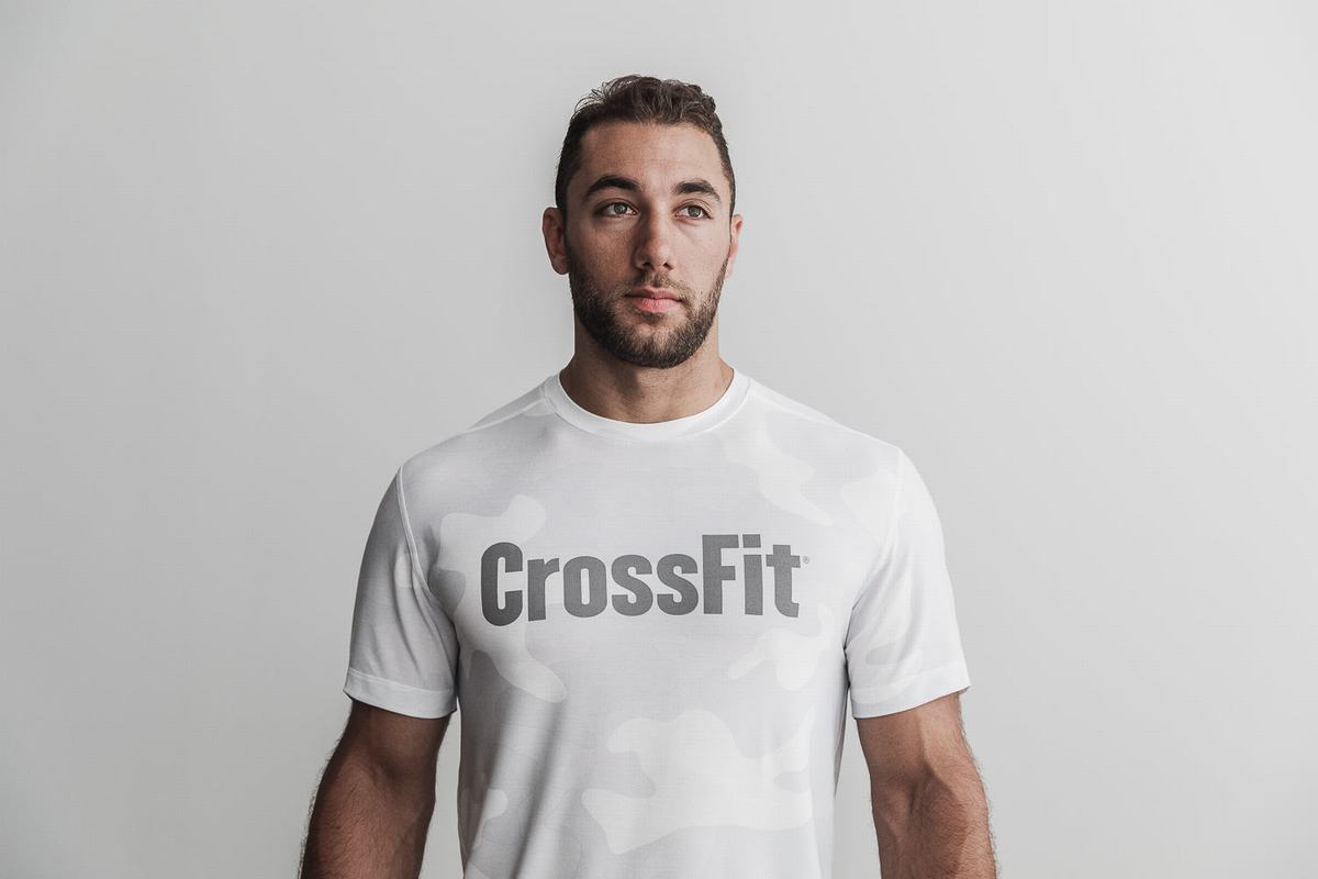 Nobull Crossfit® Men\'s T Shirts White Camo | Australia (HK0271)